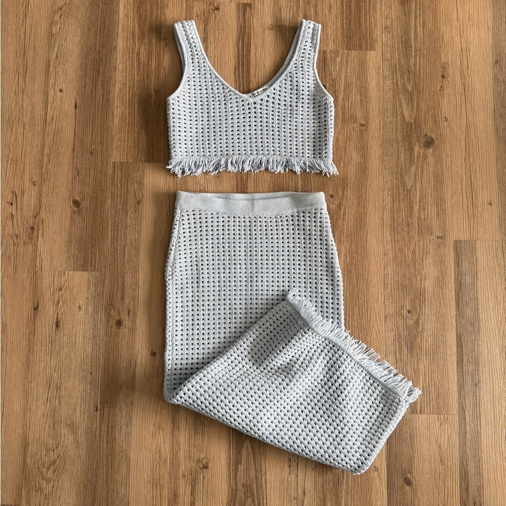Reformation Lieta Open Knit Two Piece Set in Sky Blue Size Small